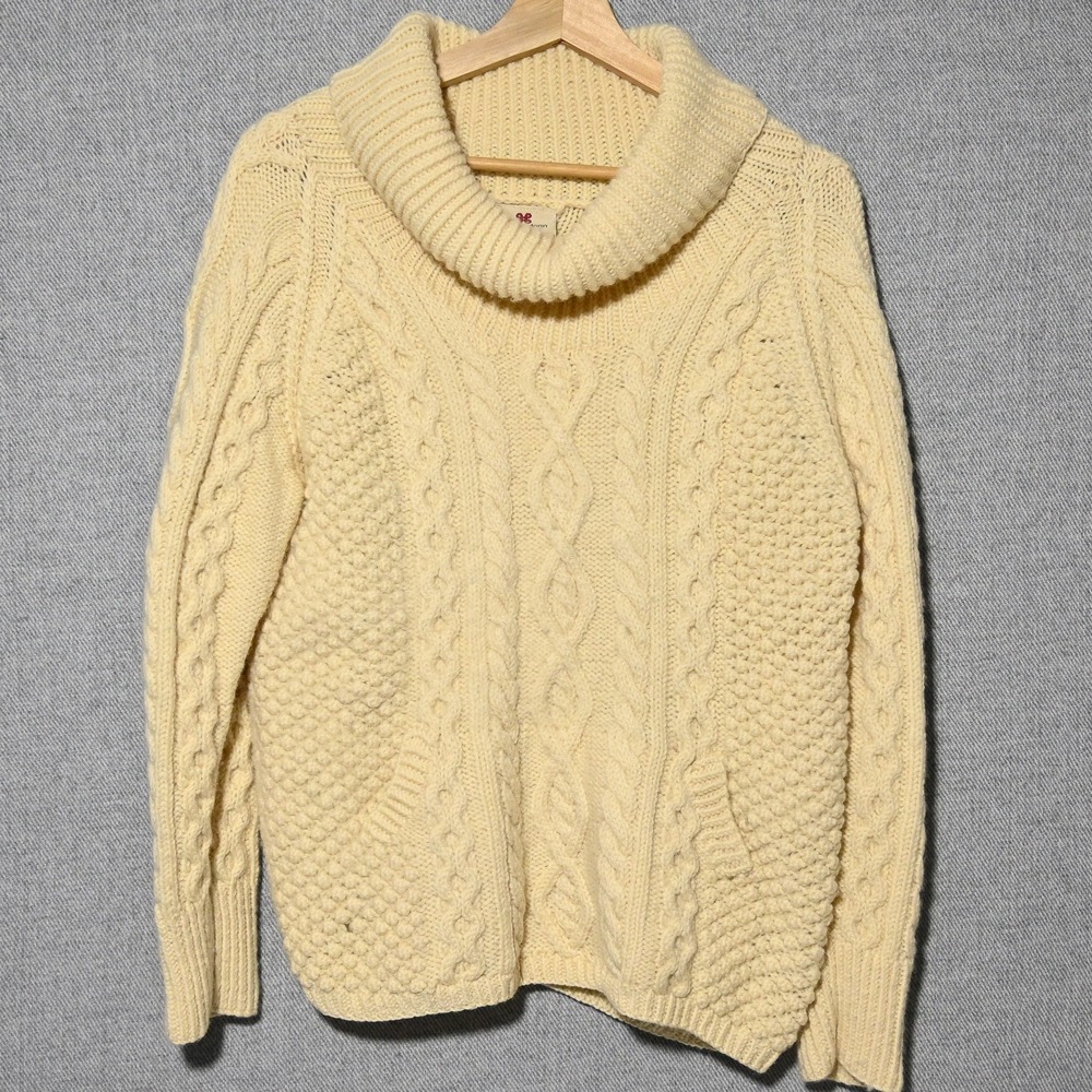 Carraig Donn Sweater Womens L Cable Knit Cowl Neck Merino Wool Cream